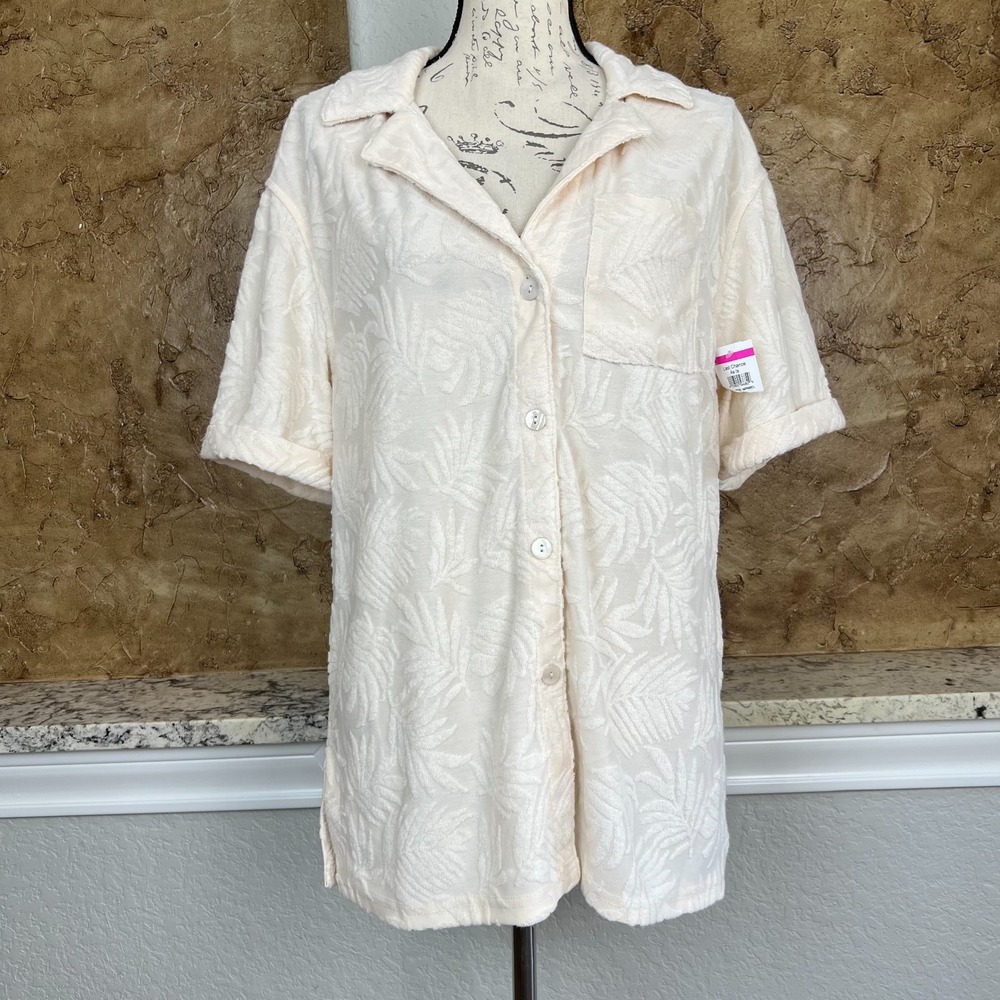 NWT Avec Les Filles Top Womens Small Button Down Textured Terry Anthropologie